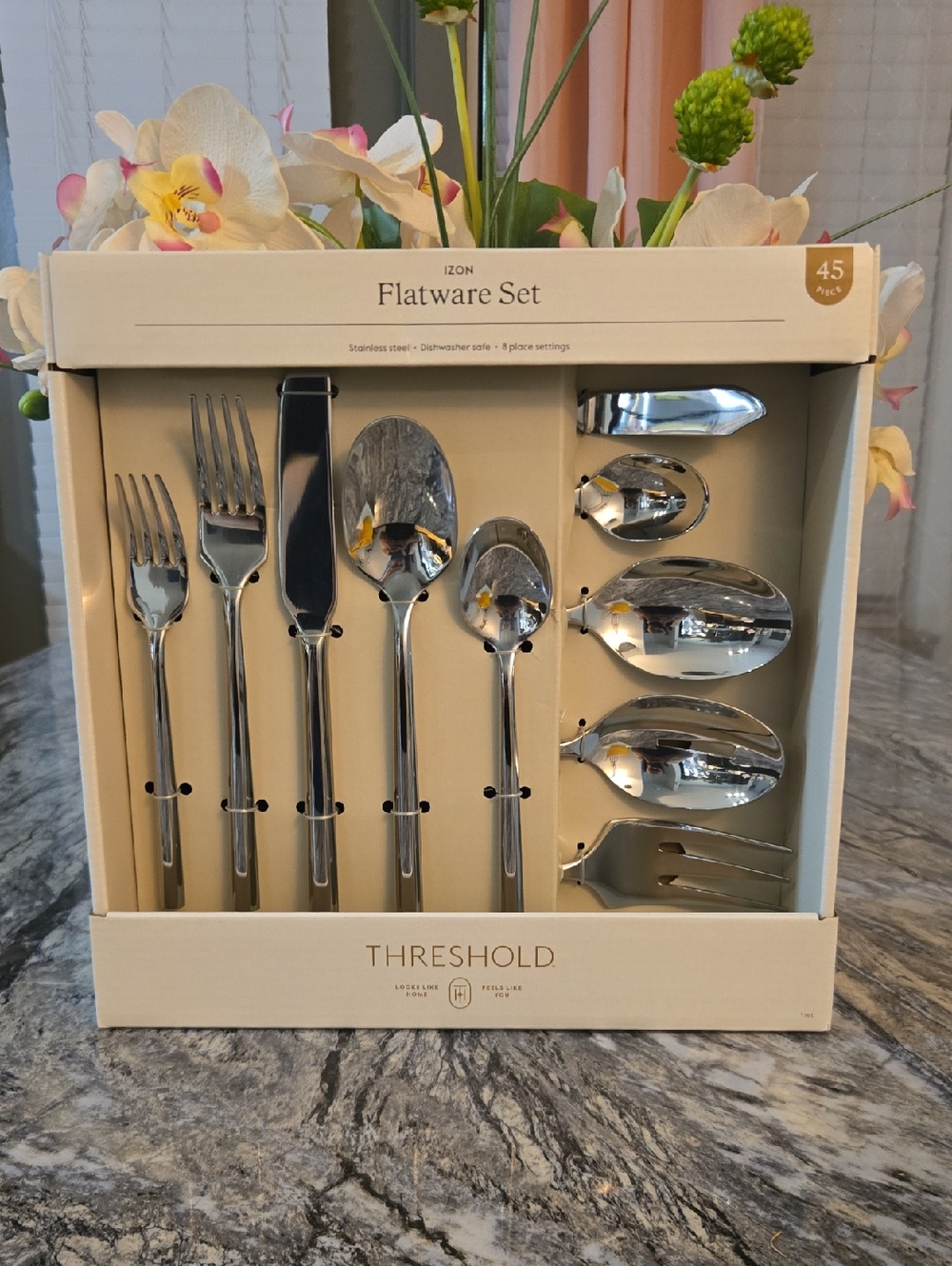 Threshold Polished Silver Flatware Set in Box (45-Piece)